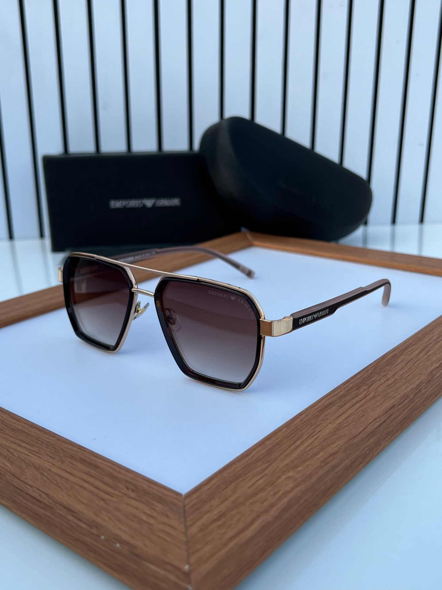 Emporio-Armani-Square-Brown-Gradient-Sunglasses-1 Emporio Armani Square Brown Gradient Sunglasses - Image 1