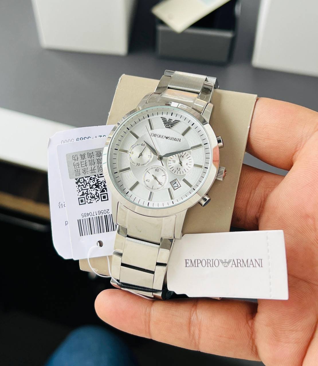 Emporio-Armani-Steel-Classics-Chronograph-White-43mm-1 Emporio Armani Steel Classics Chronograph White 43mm - Image 1