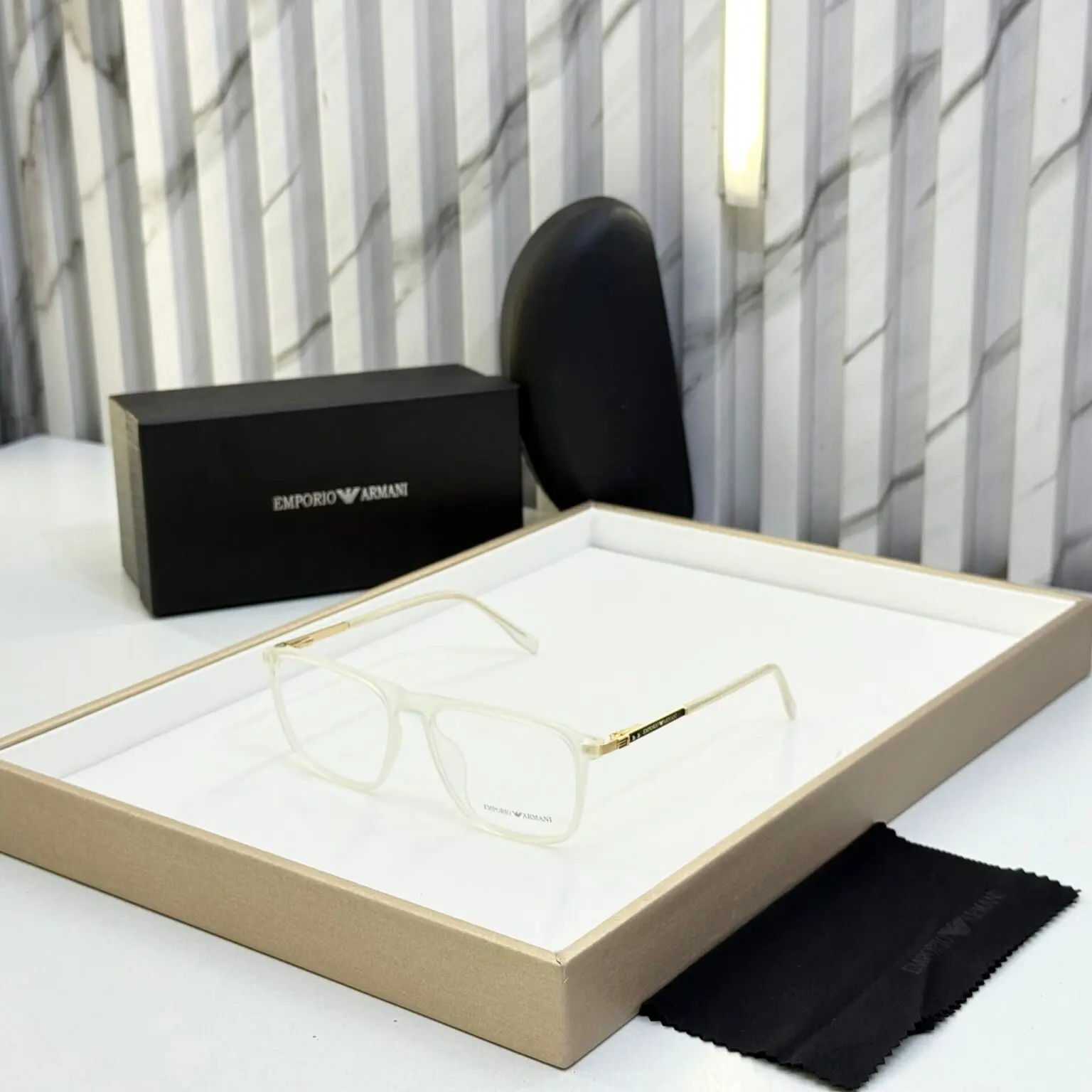 Emporio-Armani-Transparent-Rectangular-Eyeglasses-1 Emporio Armani Transparent Rectangular Eyeglasses - Image 1