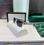 Gucci Rectangular Rimless Sunglasses Black-Silver