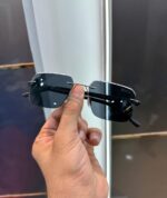 Gucci Rectangular Rimless Sunglasses Black-Silver - Image 2