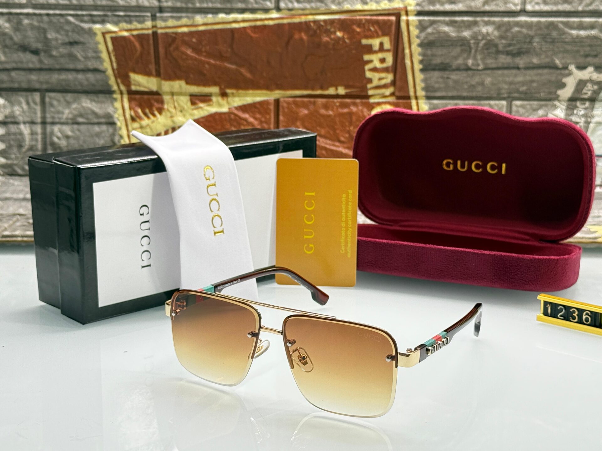 Gucci-Square-Aviator-Gold-Brown-Sunglasses-1 Gucci Square Aviator Gold-Brown Sunglasses - Image 1
