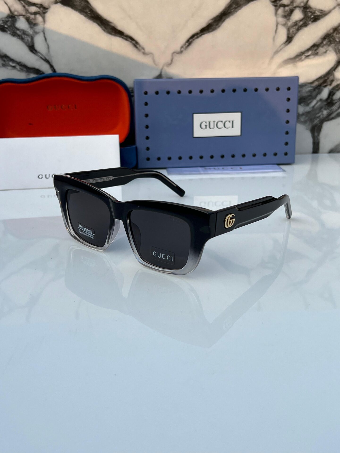 Gucci-Square-Sunglasses-Black-Transparent-Plastic-1 Gucci Square Sunglasses Black-Transparent Plastic - Image 1