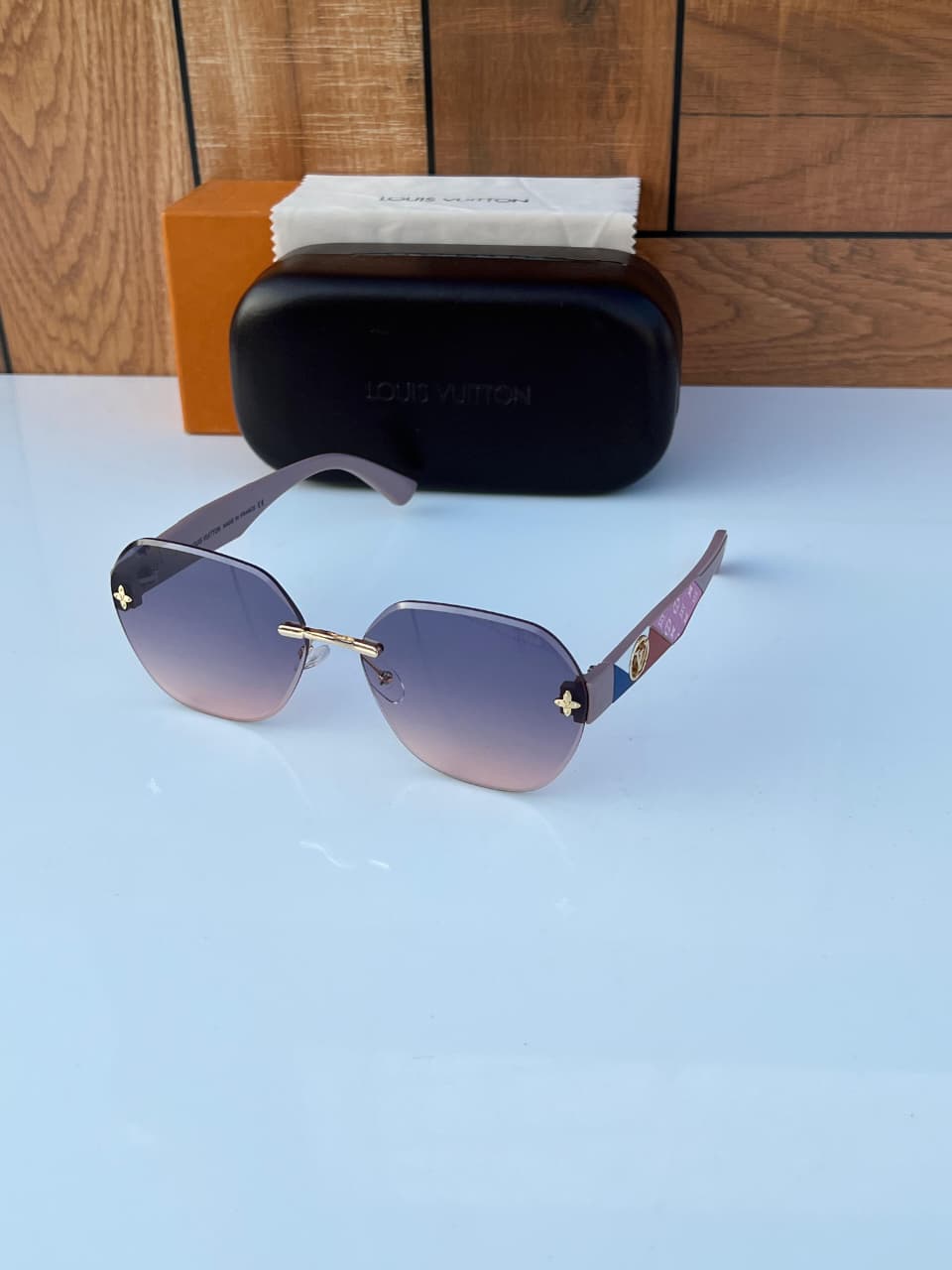 Louis-Vuitton-Rimless-Butterfly-Sunglasses-Purple-Pink-1 Louis Vuitton Rimless Butterfly Sunglasses Purple-Pink - Image 1