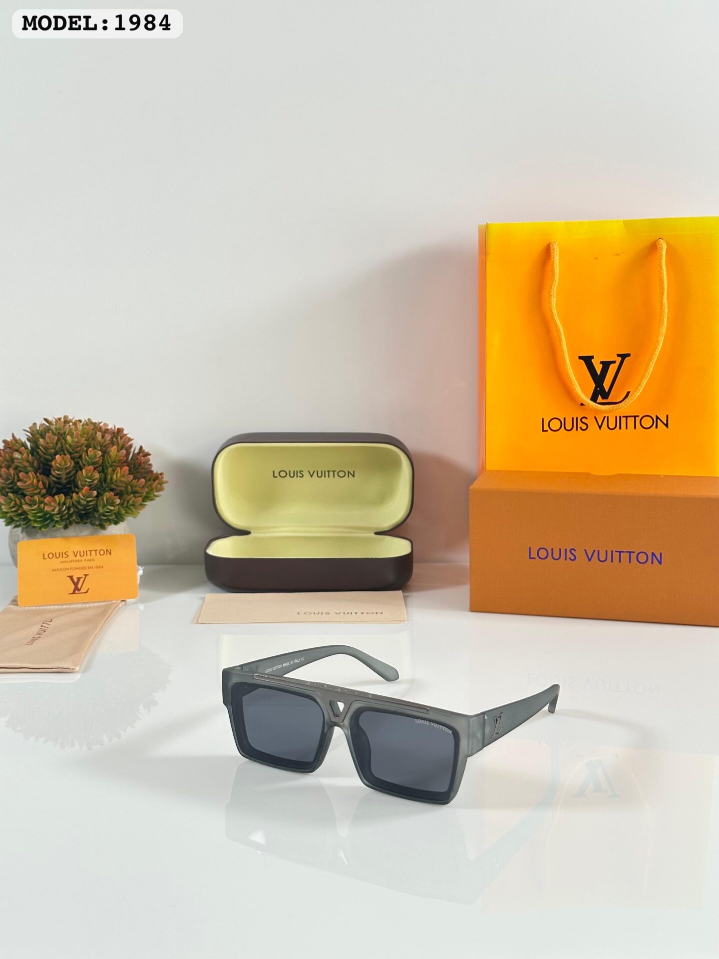 Louis-Vuitton-Square-Black-Sunglasses-1984-Plastic-1 Louis Vuitton Square Black Sunglasses 1984 Plastic - Image 1