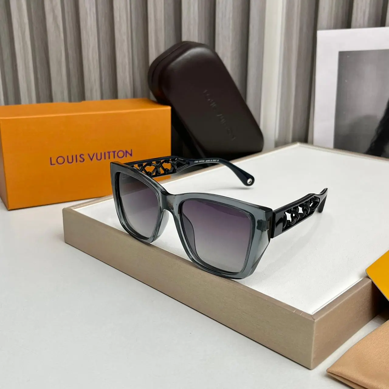 Louis-Vuitton-Square-Cutout-Sunglasses-Grey-1 Louis Vuitton Square Cutout Sunglasses Grey - Image 1