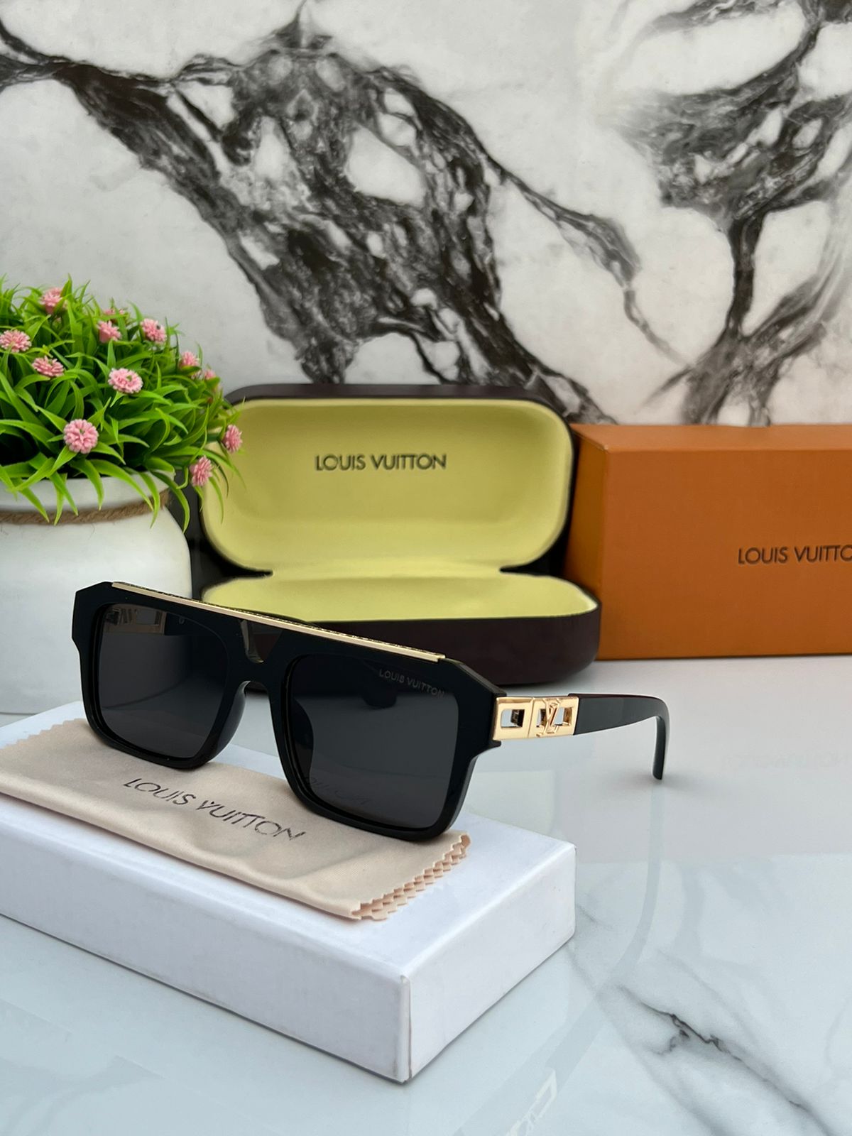 Louis-Vuitton-Square-Metal-Sunglasses-Gold-Tone-1 Louis Vuitton Square Metal Sunglasses - Gold-Tone - Image 1
