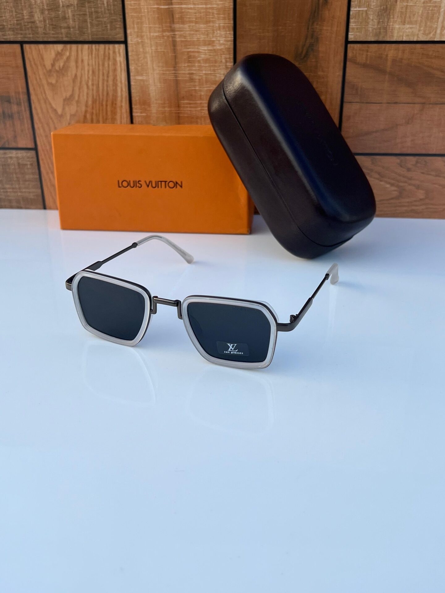 Louis-Vuitton-Square-Sunglasses-Black-White-1 Louis Vuitton Square Sunglasses Black-White - Image 1