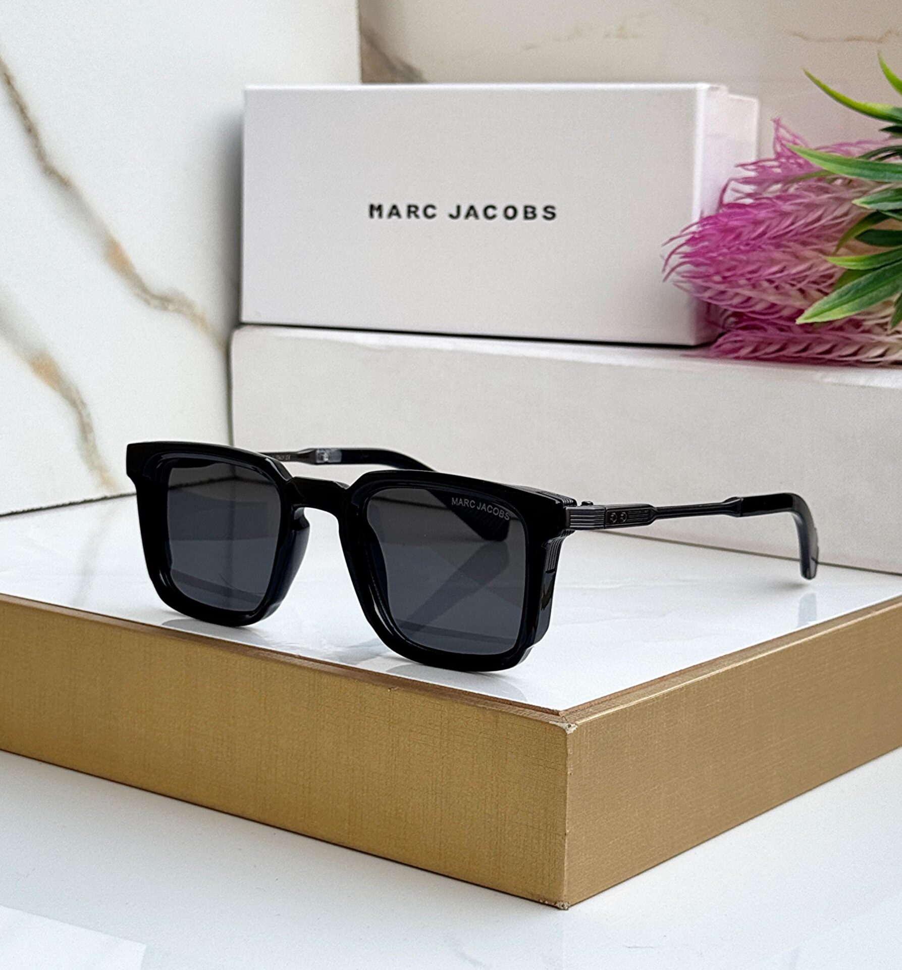 Marc-Jacobs-Square-Black-Gold-Sunglasses-1 Marc Jacobs Square Black-Gold Sunglasses - Image 1