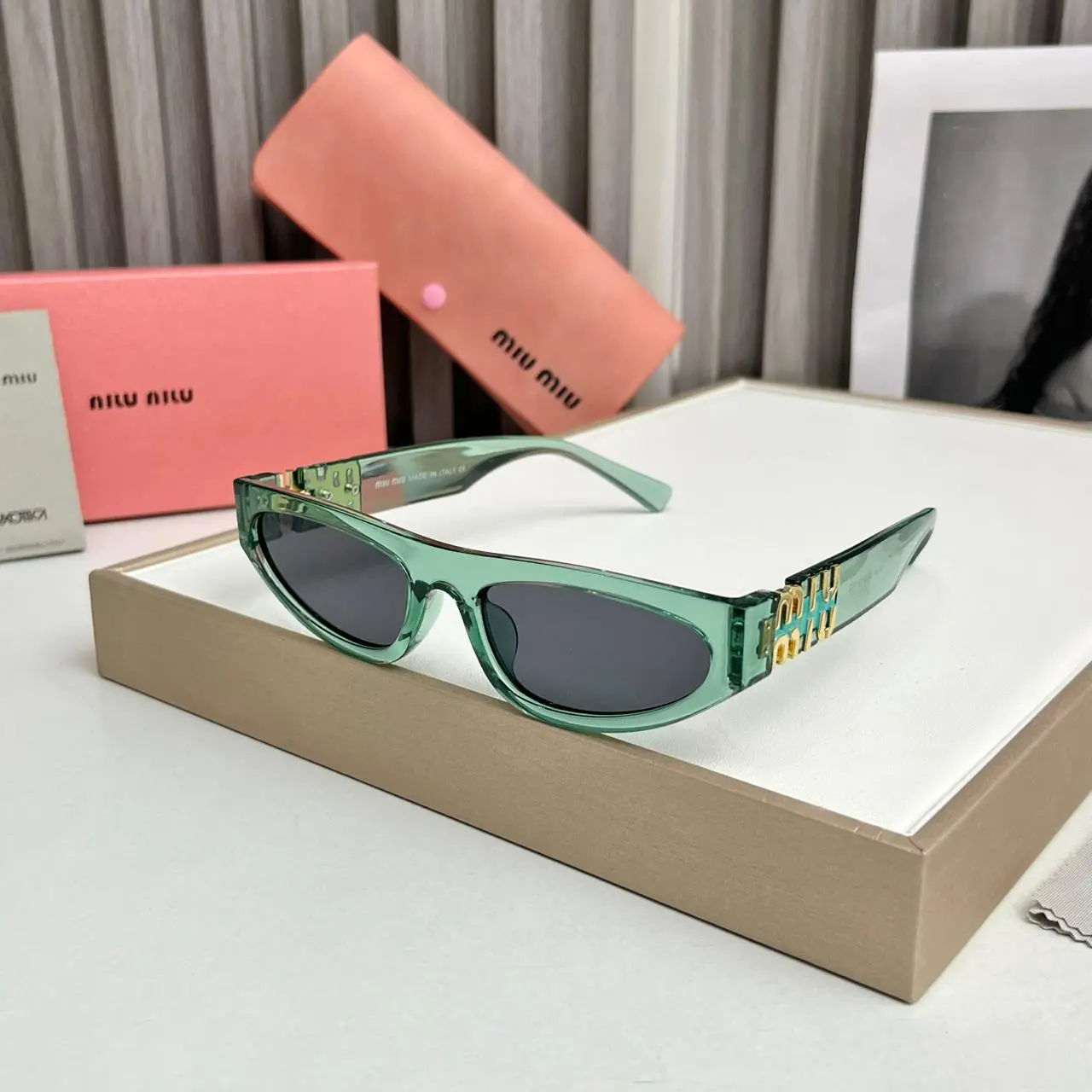 Miu-Miu-Cat-Eye-Green-Black-Sunglasses-One-Size-1 Miu Miu Cat Eye Green-Black Sunglasses One Size - Image 1