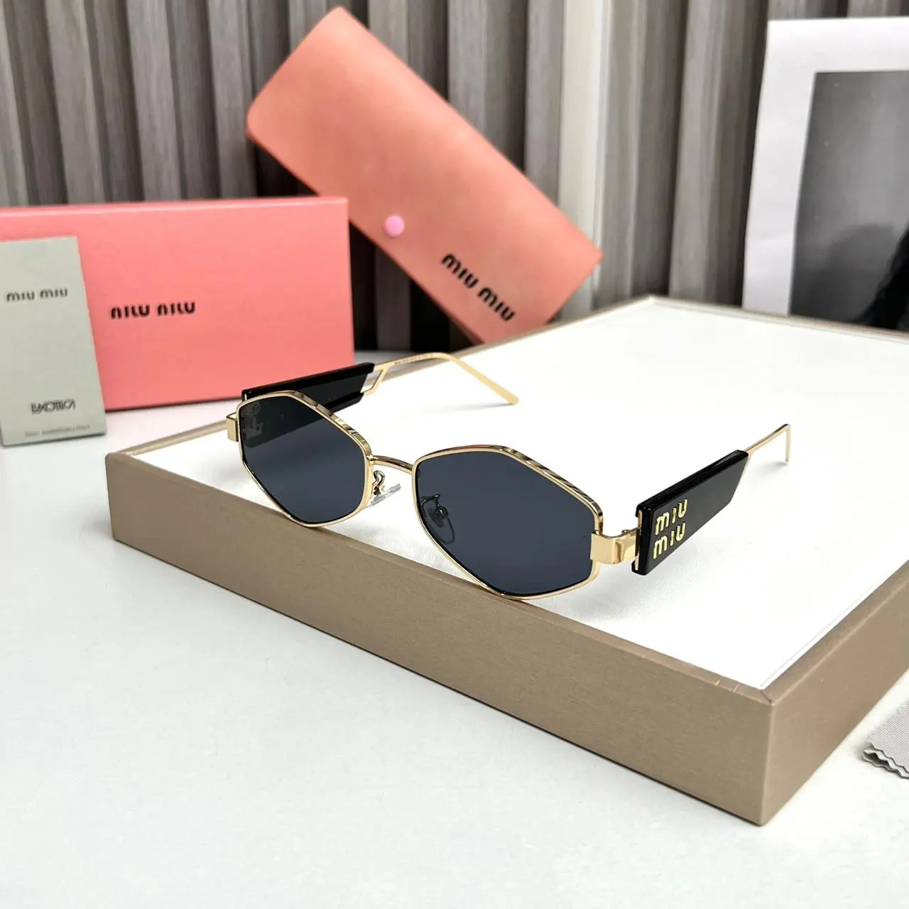 Miu-Miu-Hexagon-Black-Gold-Sunglasses-Universal-1 Miu Miu Hexagon Black-Gold Sunglasses Universal - Image 1