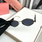Miu Miu Hexagon Black-Gold Sunglasses Universal - Image 2