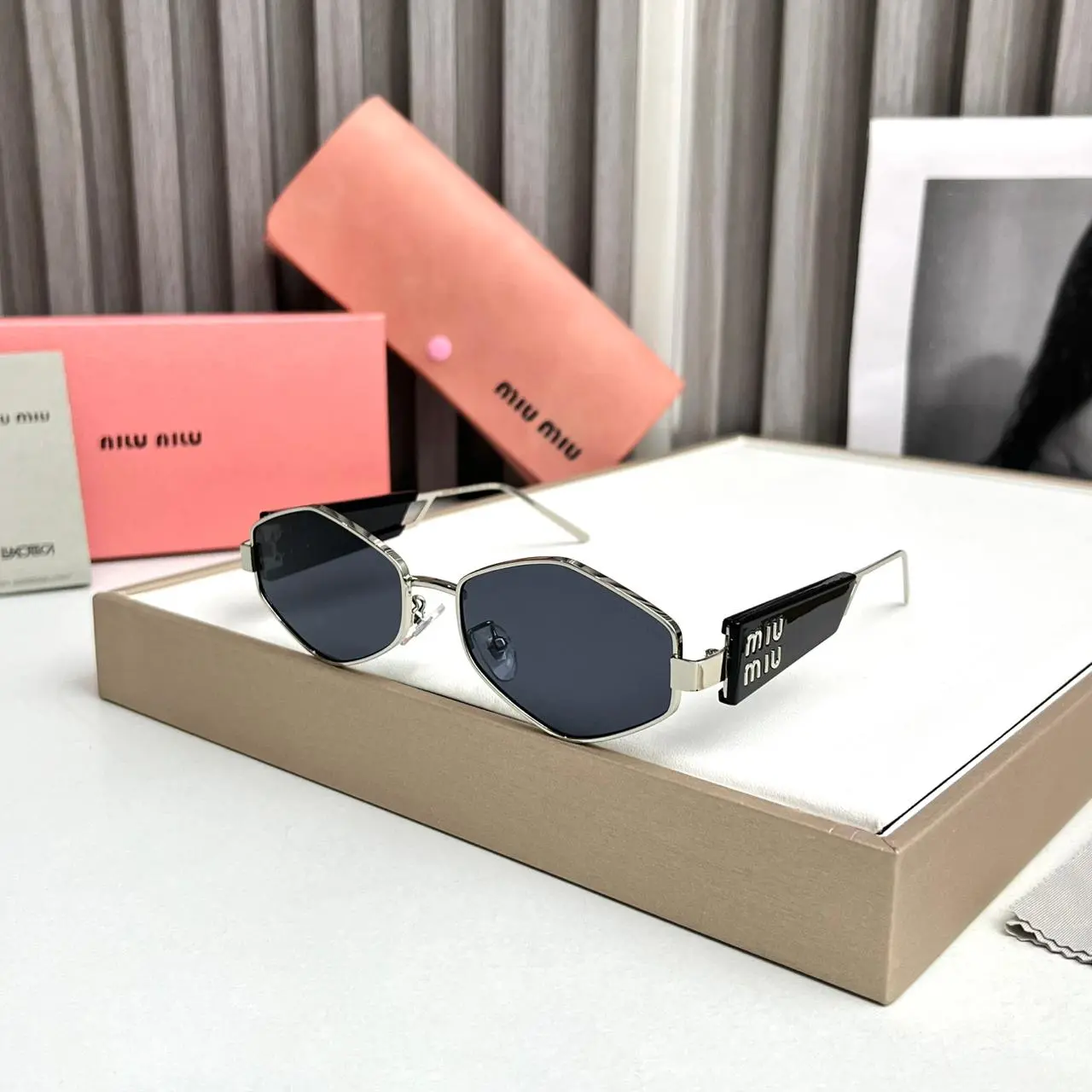 Miu-Miu-Hexagon-Black-Silver-Sunglasses-One-Size-1 Miu Miu Hexagon Black-Silver Sunglasses - One Size - Image 1