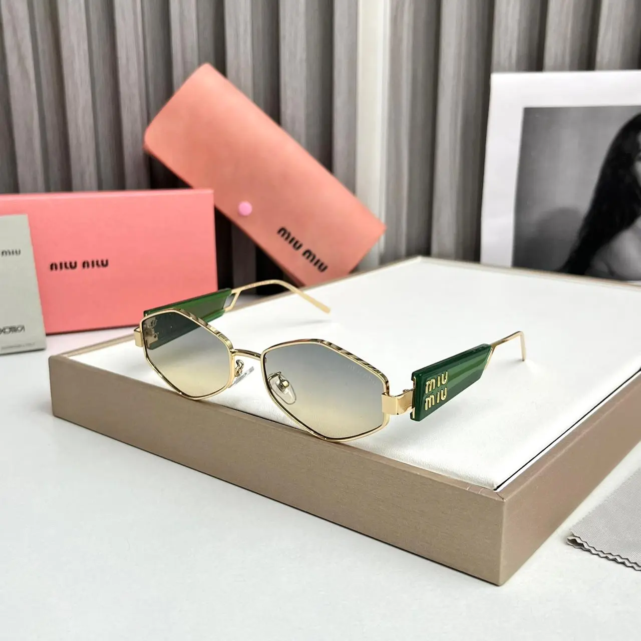 Miu-Miu-Hexagon-Green-Sunglasses-One-Size-1 Miu Miu Hexagon Green Sunglasses - One Size - Image 1