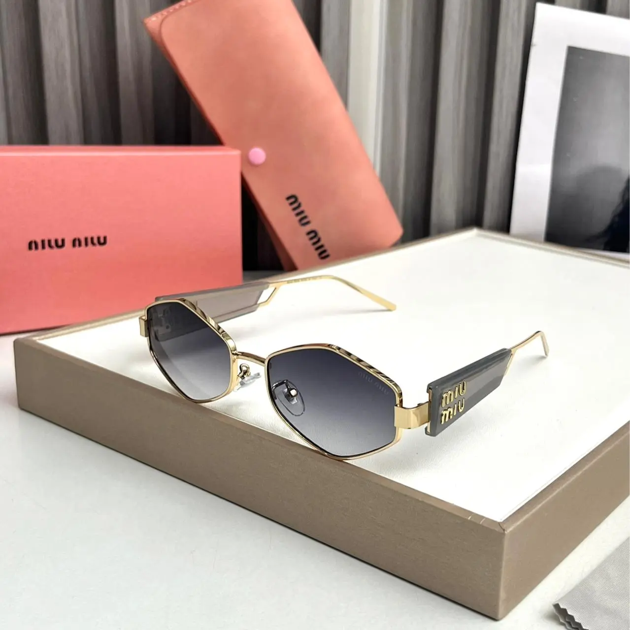 Miu-Miu-Hexagon-Grey-Sunglasses-One-Size-UV-Protection-1 Miu Miu Hexagon Grey Sunglasses - One Size - UV Protection - Image 1