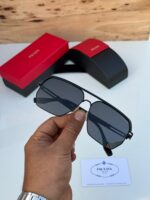 Prada Aviator Square Silver Dark Grey Sunglasses - Image 12