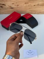 Prada Aviator Square Silver Dark Grey Sunglasses - Image 2