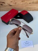 Prada Aviator Square Silver Dark Grey Sunglasses - Image 3