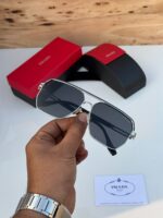 Prada Aviator Square Silver Dark Grey Sunglasses - Image 4
