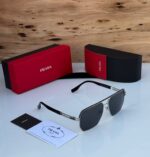 Prada Aviator Square Silver Dark Grey Sunglasses - Image 5