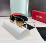Prada Geometric Brown Gradient Gold Frame Sunglasses