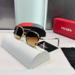 Prada Geometric Brown Gradient Gold Frame Sunglasses