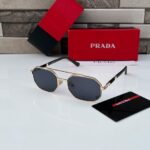 Prada Geometric Sunglasses Gold Frame Dark Grey Lenses