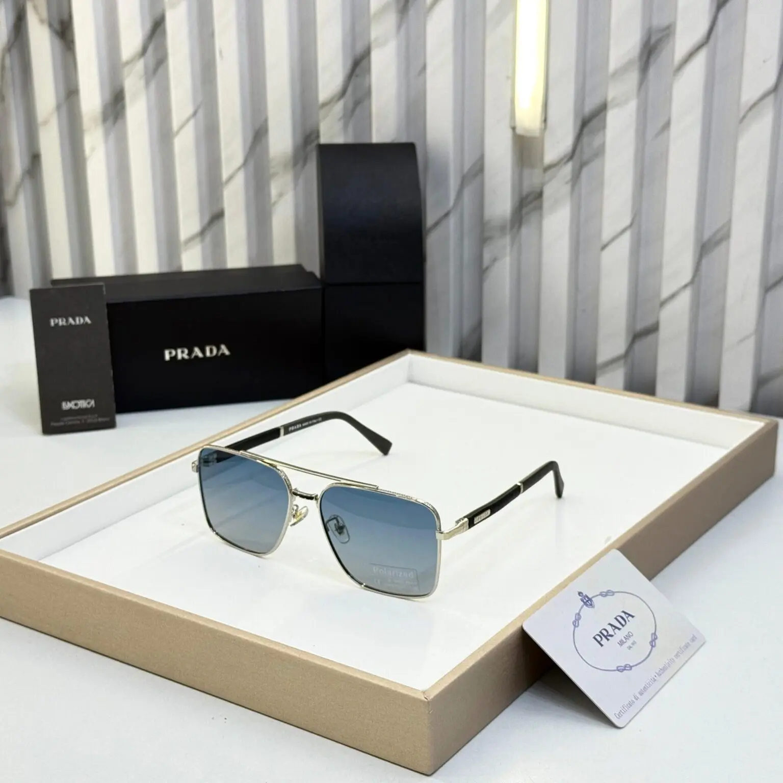 Prada-Square-Aviator-Silver-Blue-Gradient-Frame-1 Prada Square Aviator Silver Blue Gradient Frame - Image 1