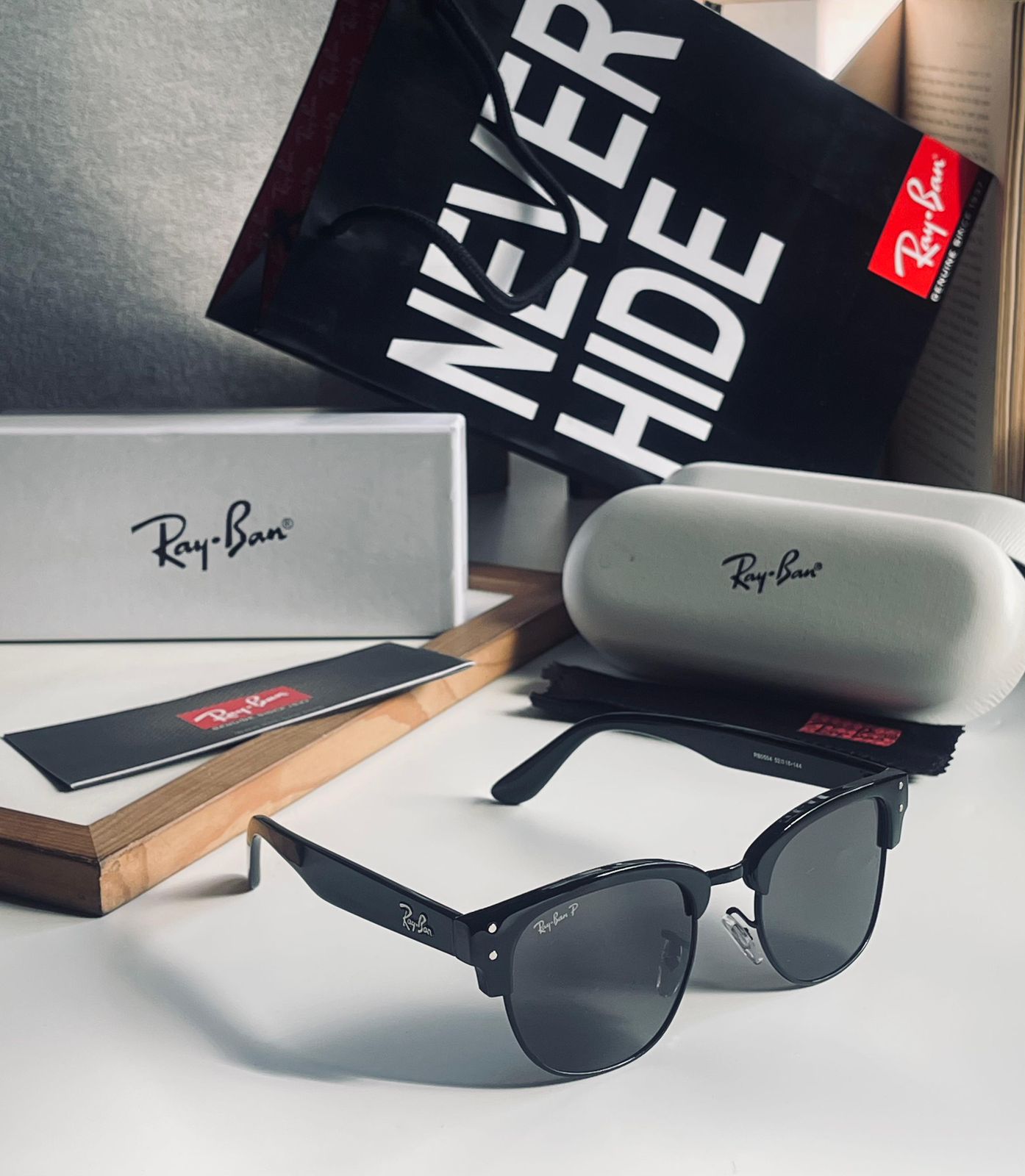 Ray-Ban-Clubmaster-Black-Dark-Polarized-Metal-1 Ray-Ban Clubmaster Black-Dark Polarized Metal - Image 1