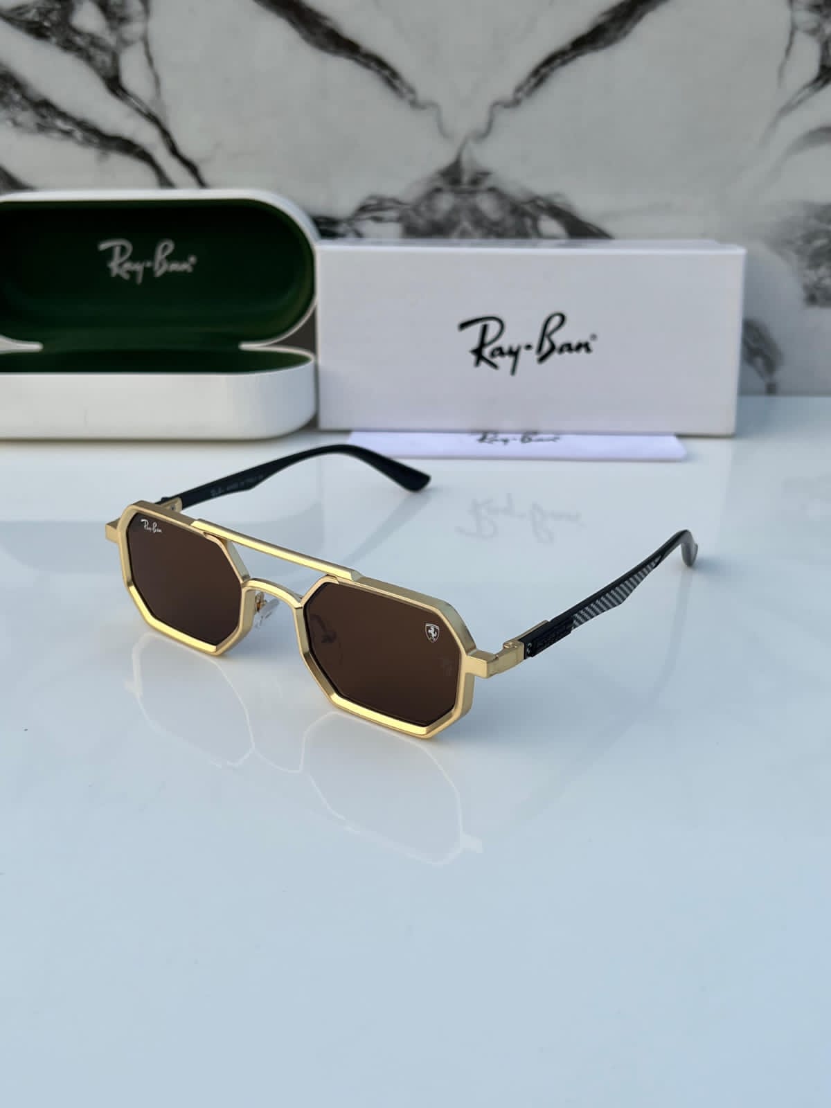 Ray-Ban-Octagon-Sunglasses-Gold-Black-Brown-1 Ray-Ban Octagon Sunglasses Gold-Black Brown - Image 1