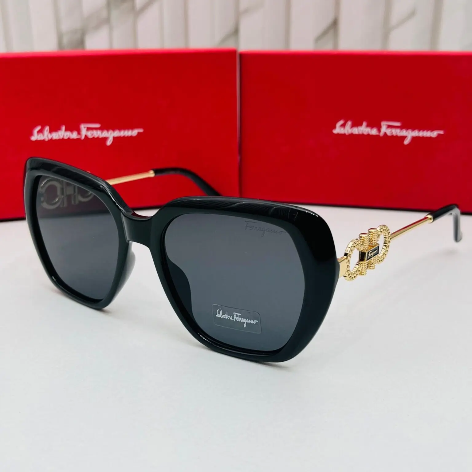 Salvetore-Ferrogamo-Wayfarer-Black-Sunglasses-1 Salvetore Ferrogamo Wayfarer Black Sunglasses - Image 1