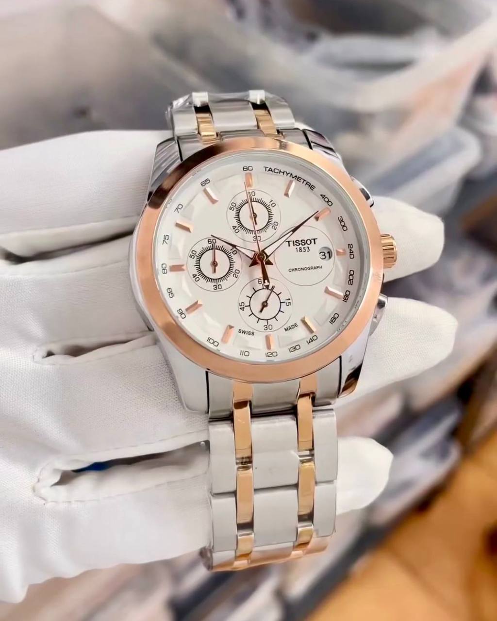Tissot-Couturier-Chronograph-43mm-Gold-Silver-7AA-Quartz-1 Tissot Couturier Chronograph 43mm Gold-Silver (7AA) Quartz - Image 1