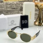 Versace Oval Metal Sunglasses Gold Green