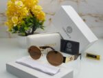 Versace Oval Metal Sunglasses Gold Green - Image 6