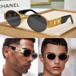 Versace Oval Metal Sunglasses Gold Green - Image 7