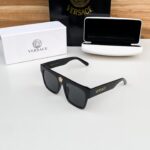 Versace Rectangular Black Sunglasses with Gold Logo