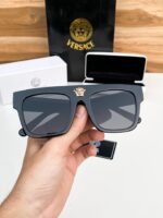 Versace Rectangular Black Sunglasses with Gold Logo - Image 2