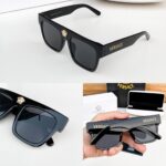 Versace Rectangular Black Sunglasses with Gold Logo - Image 3