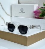 Versace Square Polarized Black Transparent Sunglasses