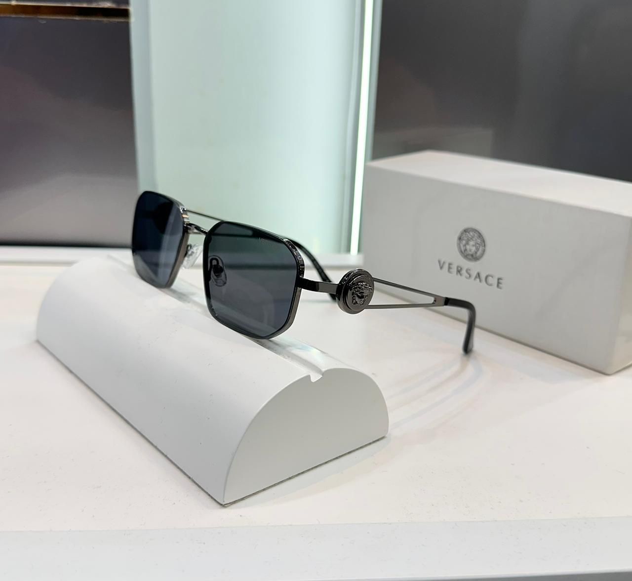Versace-Unisex-Sunglasses-Geometric-Lens-Dark-Gradient-1 Versace Unisex Sunglasses Geometric Lens Dark Gradient - Image 1