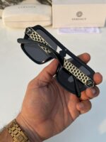 Versace Rectangular Sunglasses Gray/Black - Image 4