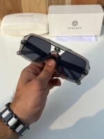 Versace Rectangular Sunglasses Gray/Black - Image 10