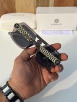 Versace Rectangular Sunglasses Gray/Black - Image 11